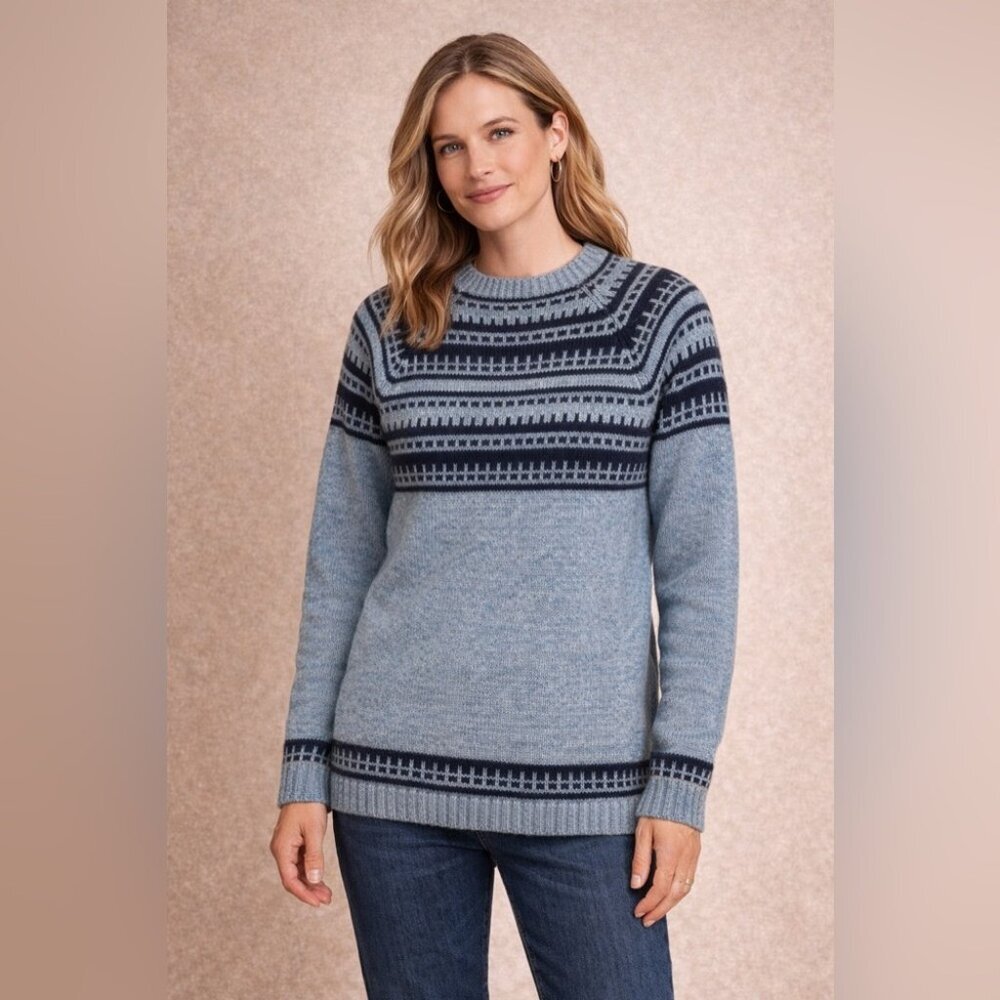 Merino Knitwear Blue Fair Isle Wool Sweater Nordic Pattern Denmark Fisherman